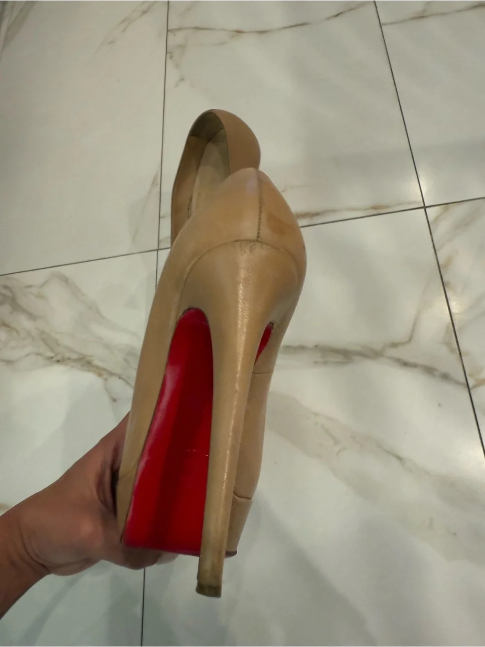 Christian Louboutin Nude Tan Platform Pumps